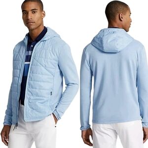 RLX Ralph Lauren Golf Jacket Mens Medium Light Blue Quilted Wool Hybrid Full Zip